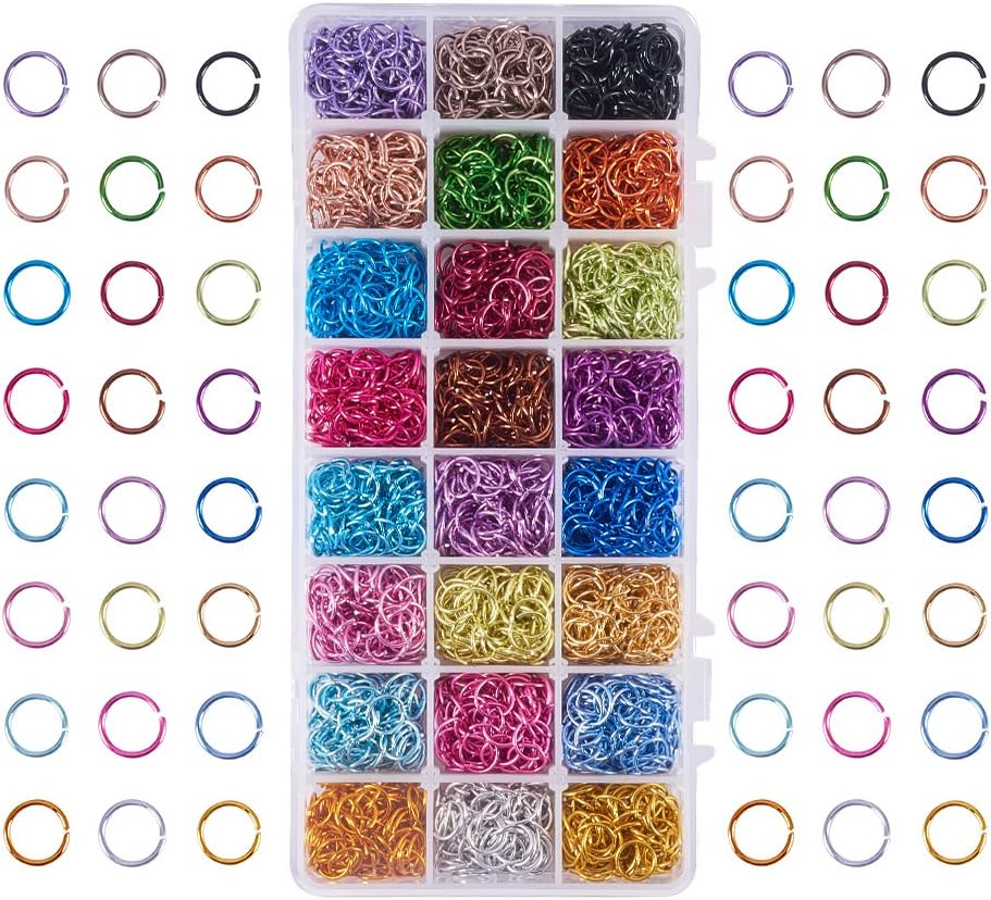PH PandaHall 8400pcs Aluminum Open Jump Rings 6mm Chainmail Rings Open Jump Rings 24 Color Jewelry Findings for Choker Necklaces Bracelet Earring Chain Maille Jewelry Making