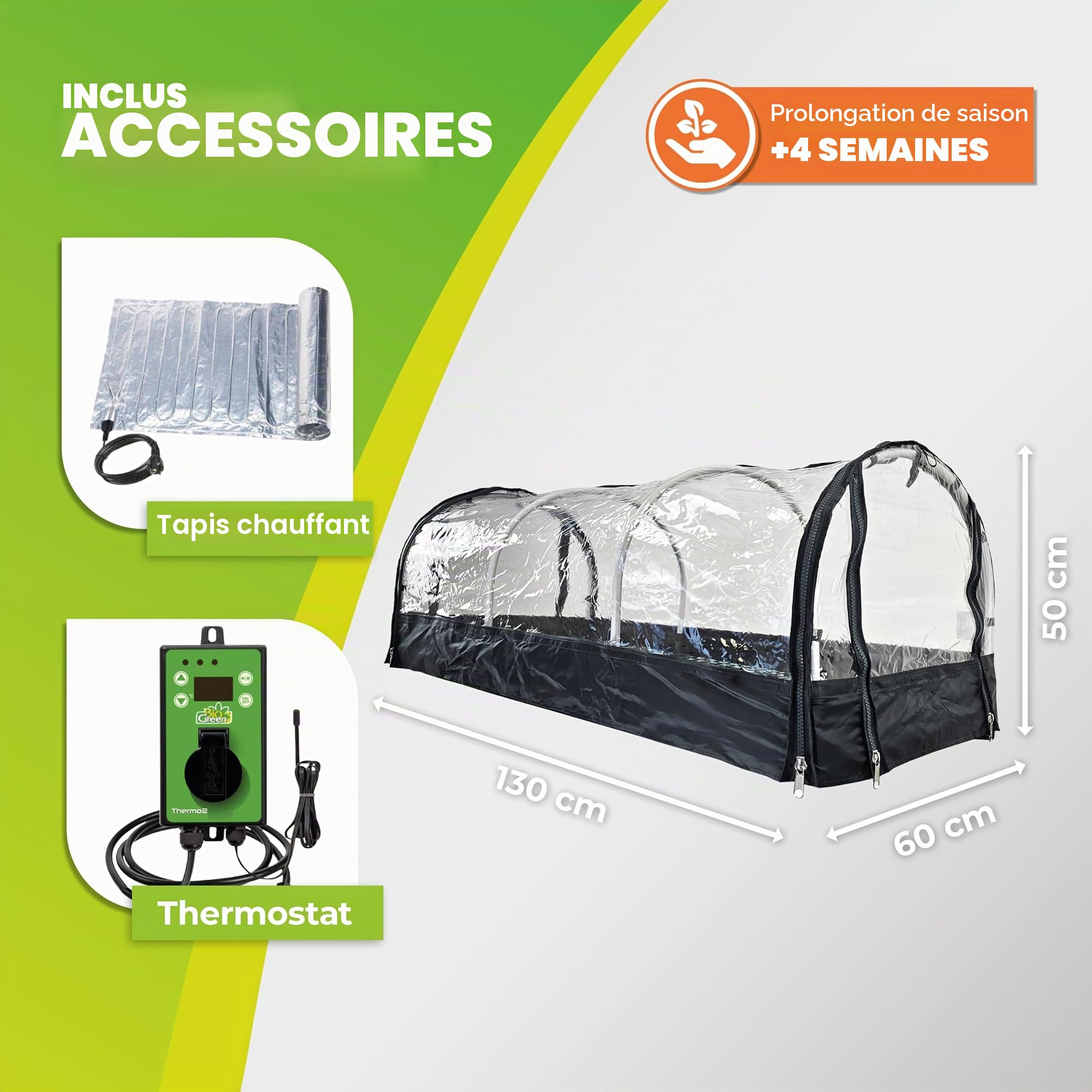 Bio Green JP-H Maxi Mini-Serre avec Tapis Chauffant 130 x 60 x 50 cm 150 W