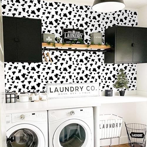 Miniatura 6 de Jeweluck Papel tapiz blanco y negro para despegar y pegar, papel de contacto de lunares de 17.7 x 236.2 pulgadas, papel tapiz autoadhesivo extraíble