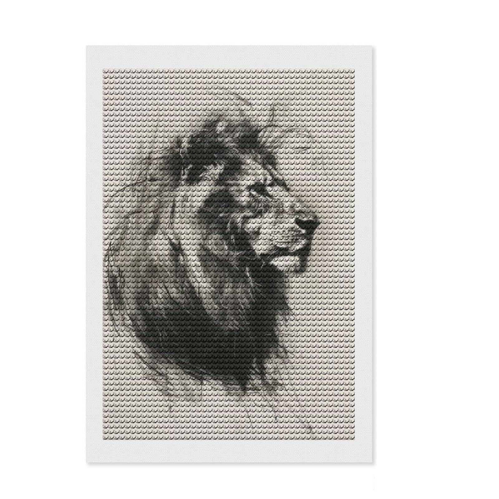 Junmoney Lion in Charcoal Portrait Diamond Art Canvas 8"x12", for Women, Simple to Start, Modern Decor, Gift Idea, Nice Detail and Sparkle