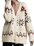 Christmas Sweater for Women Contrast Snowflake Button Down Cardigans Color Block Cable Knit Sweater Coats