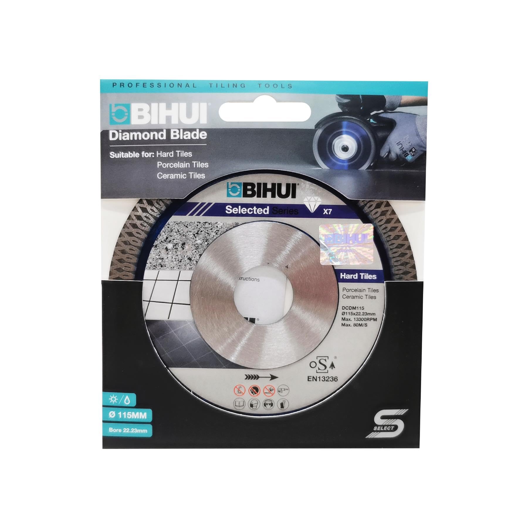 BIHUI B-Speedy Disco de corte de diamante de 115 mm para azulejos y gres porcelánico, orificio de 22,23 mm