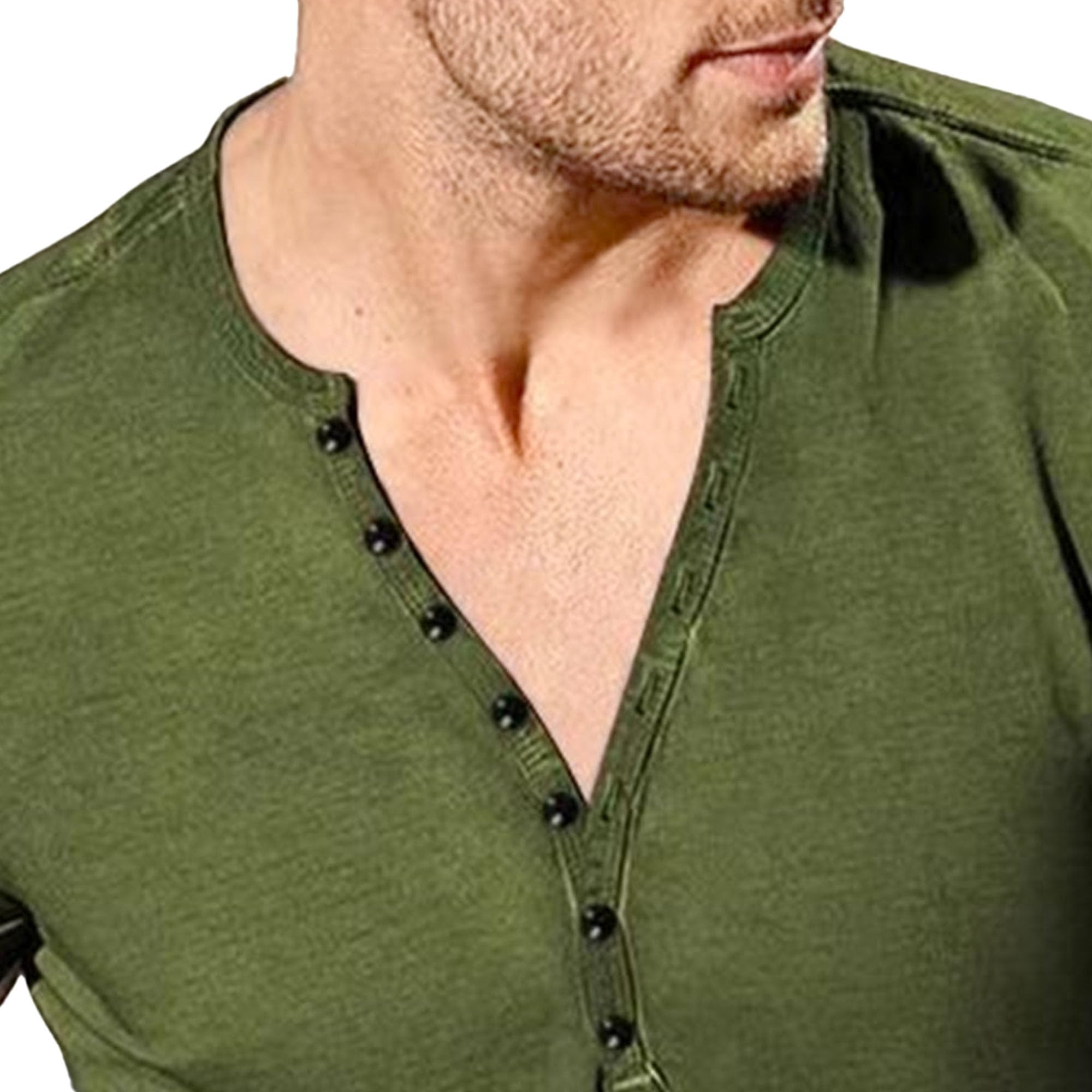 Men's Round Neck Slim Fit Sport Shirts Solid Casual Slim Fit Henry T-Shirt Summer Classic Outdoor Jogging Tops (Navy Green,Medium)