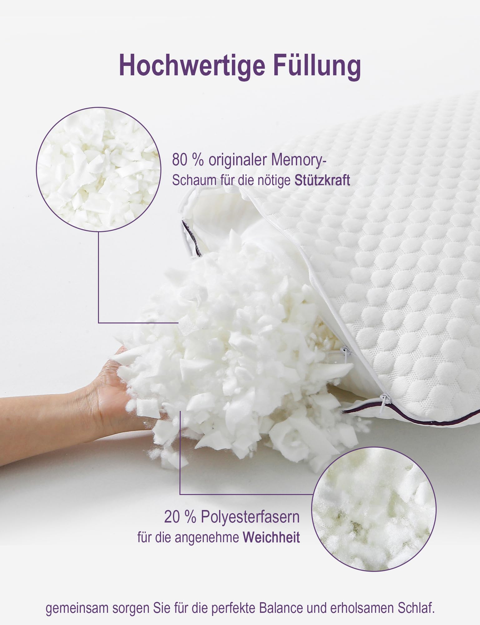 40x145cm Seitenschläferkissen 1 Stück, Memory-Foam-Körperkissen | Höhenverstellbar | Reißverschluss | abnehmbarer Bezug | für alle Schlafpositionen | ganzjährige Nutzung