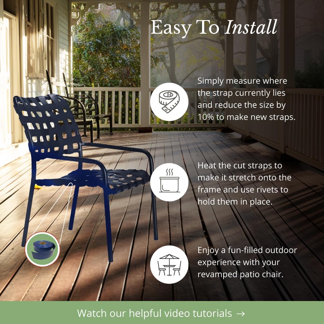 2" Wide x 200' Roll Vinyl Strap for Patio Pool Lawn Garden Furniture- Make Your Own Replacement Straps. (216 Royal Blue)