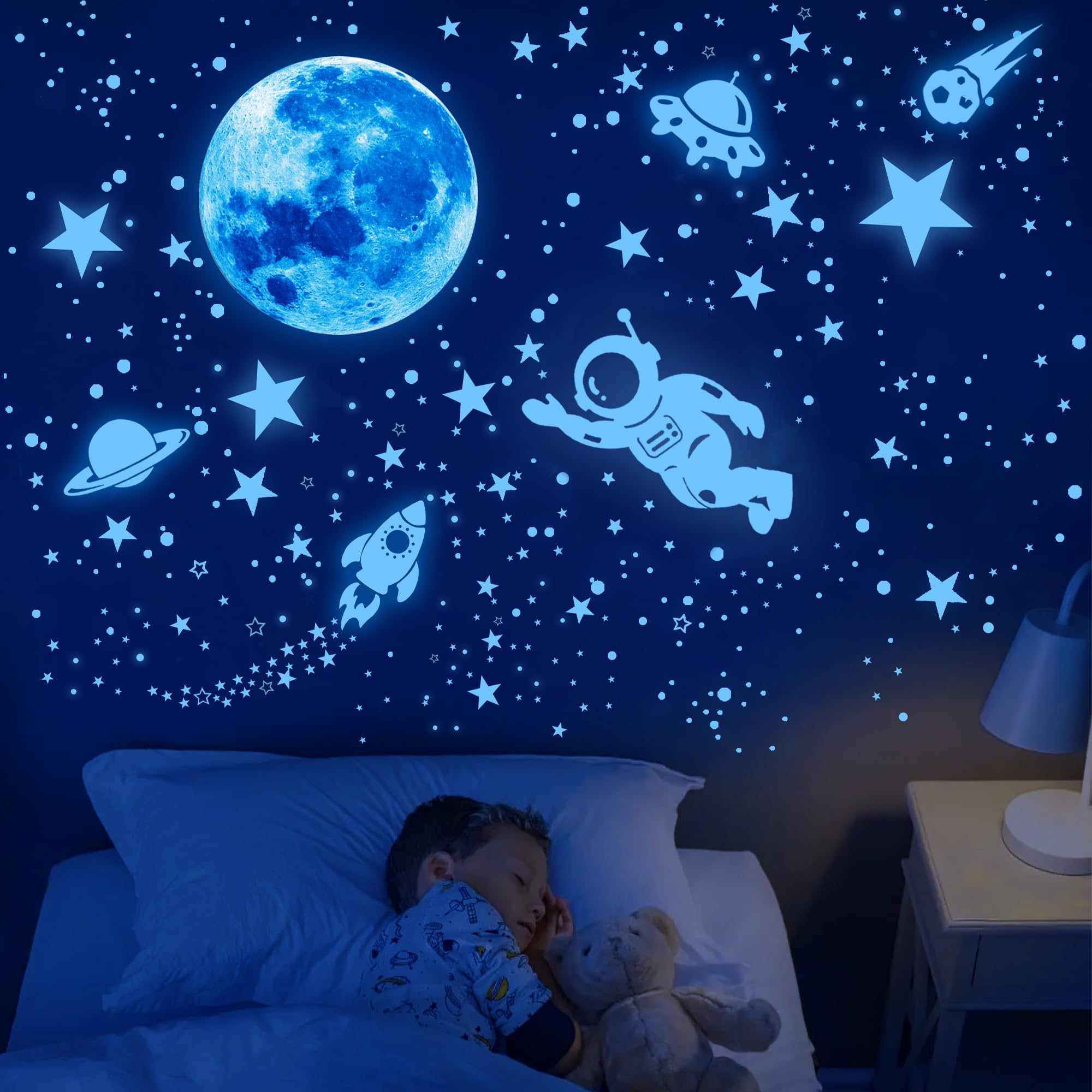 Glow in The Dark Stars for Ceiling Glow in The Dark Stickers Space Wall Stickers Luminous Astronaut Solar System Wall Decals for Kids Bedroom Living Room - Image 3