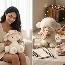 Baby Sheep Bouqet, Rose Bouquet Plush Sheep with Detachable Flower Hat, Rose Lamb - Adorable Bouquet Plush, Emotional Support Plushie Gift for Valentines