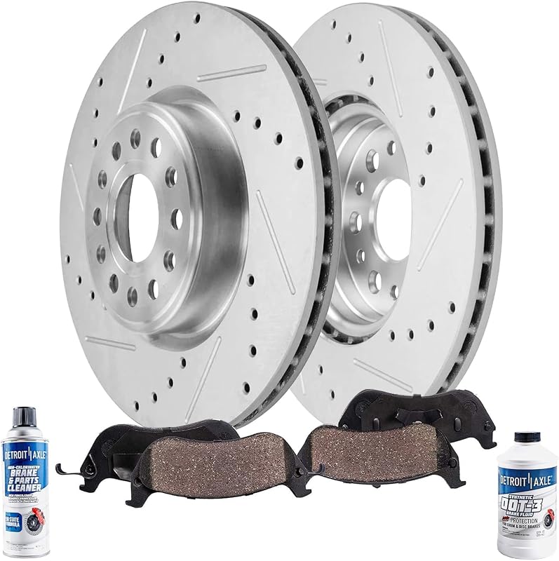 Kit de freio dianteiro Detroit Axle com discos perfurados e pastilhas cerâmicas para Ram 1500 – 6 peças