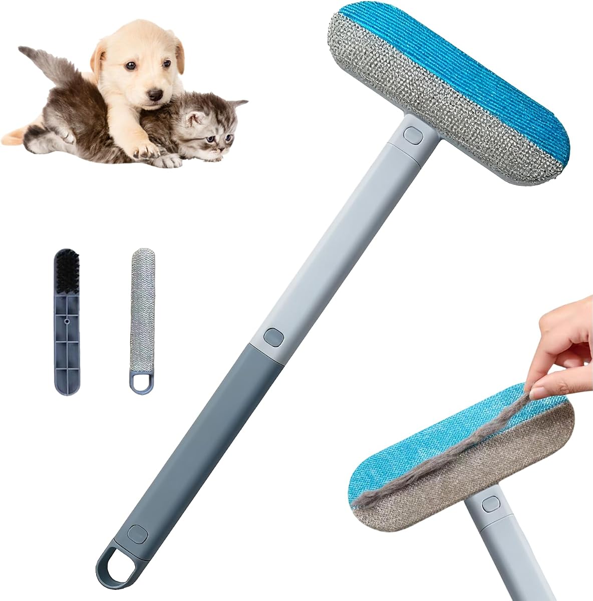 Removedor de pelo de mascotas para muebles y sofás – Cepillo de pelo reutilizable para perros y gatos de 17,3 pulgadas, limpiador de pelusas lavable para alfombras, ropa y ropa de cama, herramienta multifuncional 4 en 1 para quitar pelos con mango largo