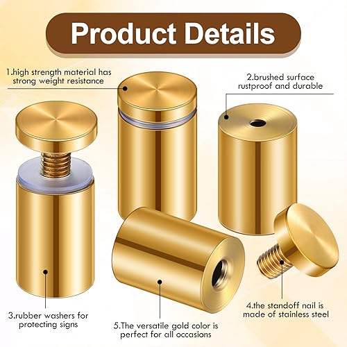 Miniatura 4 de Ferraycle 8 juegos de tornillos de separación de acero inoxidable para colgar marcos de fotos acrílicos (0.75 x 1.57 pulgadas)