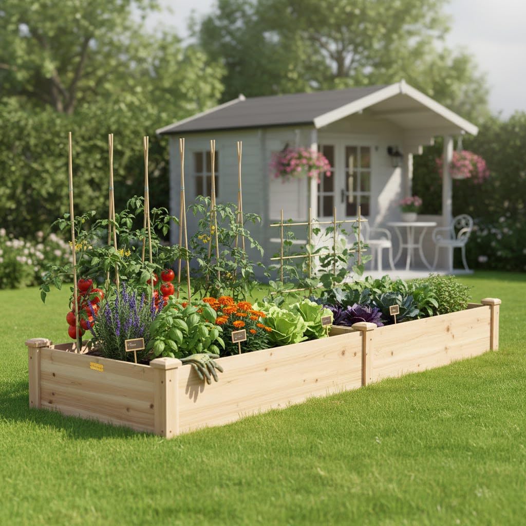 Hollyone 8×2ft inches Wood Raised Garden Bed Frame Planters Wooden Elevated Planting Planter Box for Outdoor Herb Vegetables Flowers Grass Lawn Yard Patio - Natural 96 x 24 x 11in