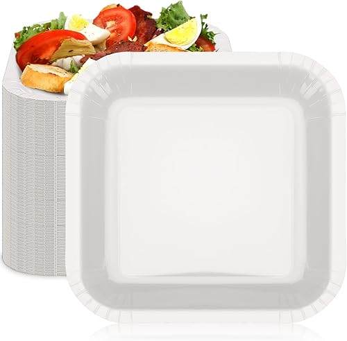 Miniatura 1 de Mifoci 100 platos de papel desechables cuadrados de 9 pulgadas, platos de aperitivo a granel, platos de postre, platos de pastel para cumpleaños,