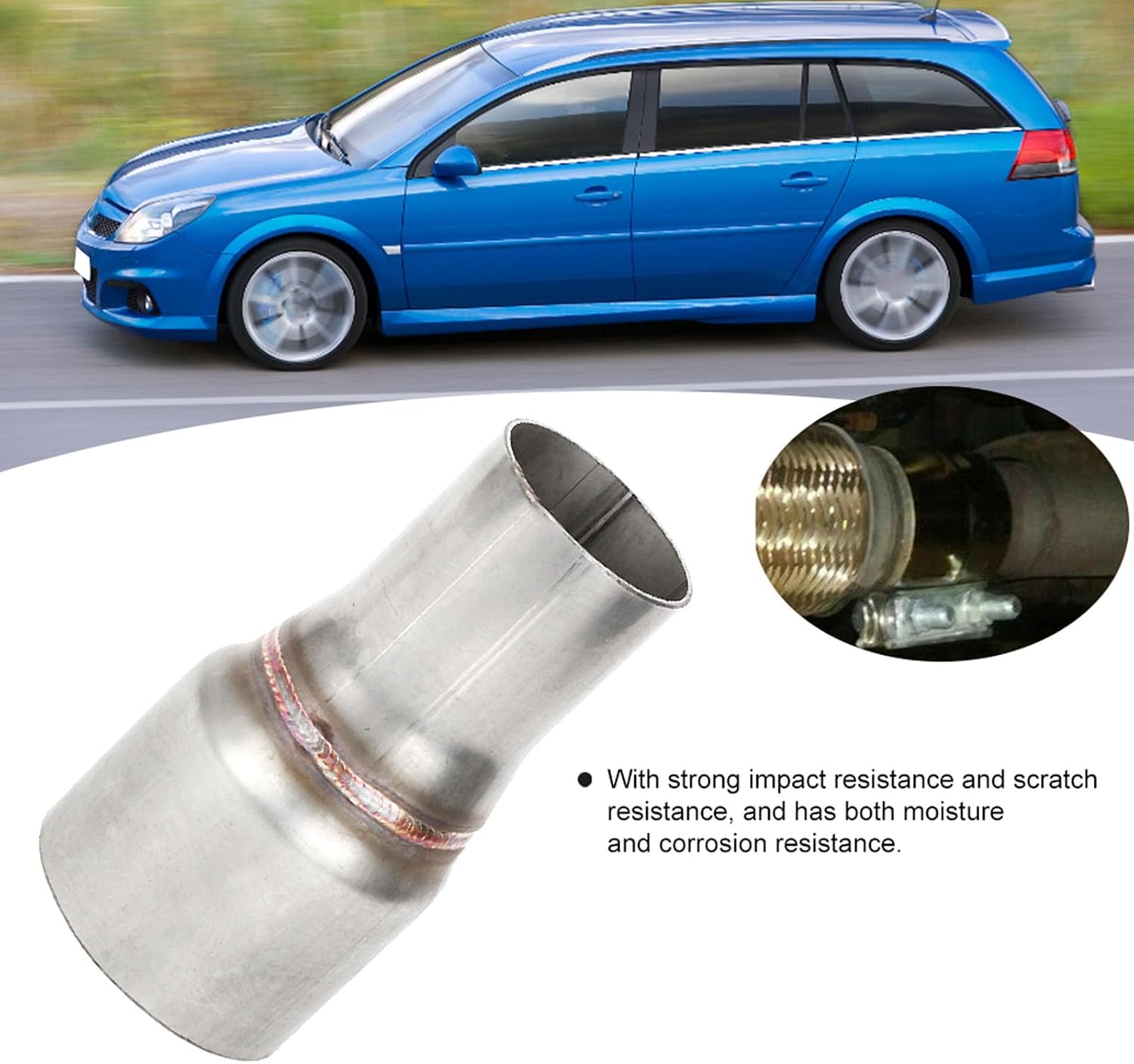 Premium 1.75 to 2.5 Exhaust Adapter Reducer, Stainless Steel 63 mm to 45 mm Pipe Connector with Slotted Design, Gentle Taper Transition for Custom Muffler, Auto Exhaust Systems