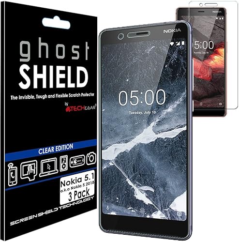 TECHGEAR Pezzi Pellicola Protettiva Compatibile con Nokia 5 1  Edizione ghostSHIELD  Proteggi Schermo Rainforzata Flessibile TPU Pellicola Copertura per Schermo Intero Incluso Schermo Curvo