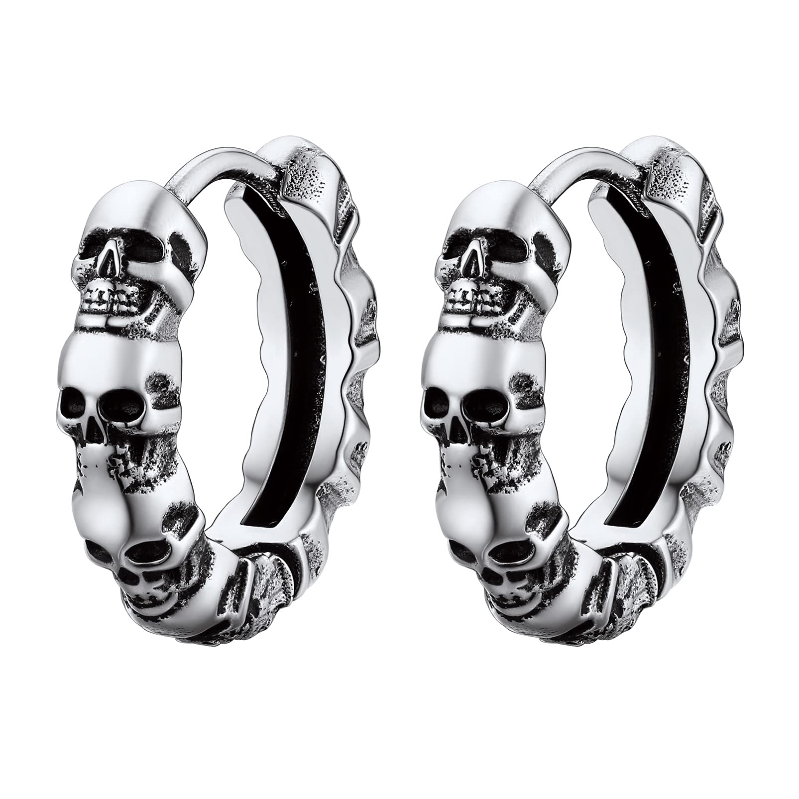 PROSTEEL Un Par de Pendientes Calaveras Gótico Punk Halloween, Piercings de Oreja Aros/Tuercas con Cabeza de Demonio, Acero Inoxidable