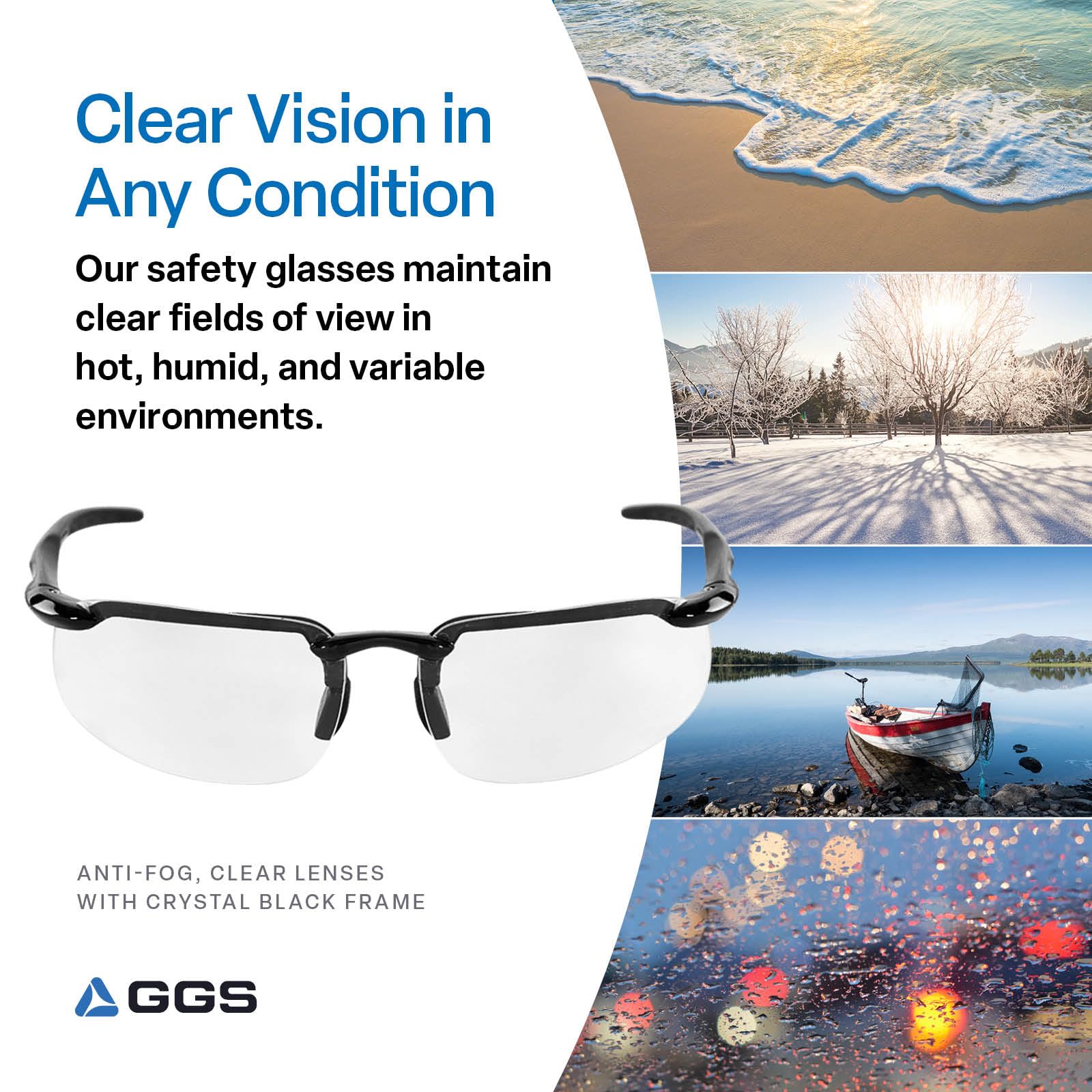 Bullhead Safety Eyewear BH1031AF Swordfish Lunettes de sécurité Monture noire cristal, verres transparents anti-buée, nez et temple en TPR noir (1 paire)