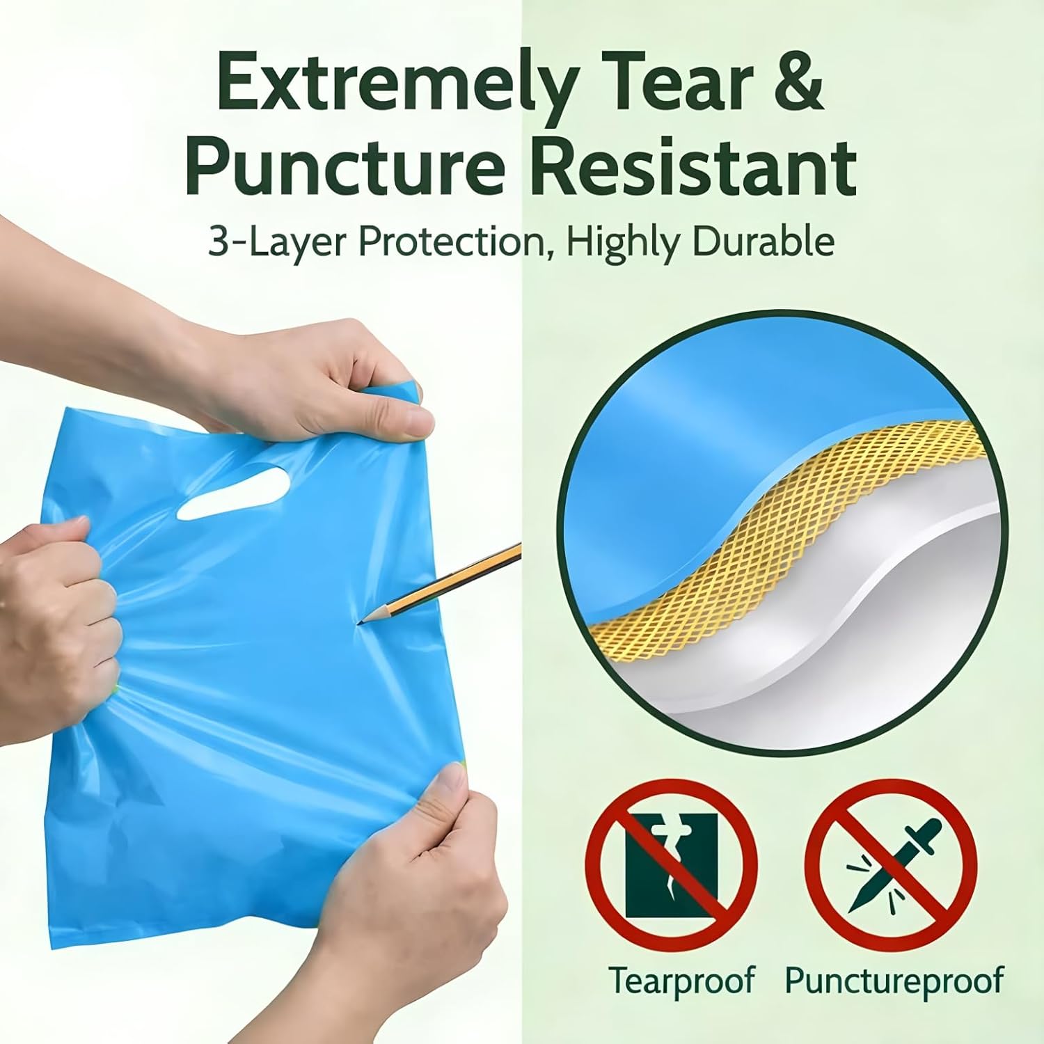 Odseciran 100 Pack Plastic Party Favor Bags with Handles, Goodie Treat Bags Bulk, Party Gift Bags for Candy, Weddings, Church & Holiday Events, Multiple Sizes (Light Blue, 6" X 8") - Image 4