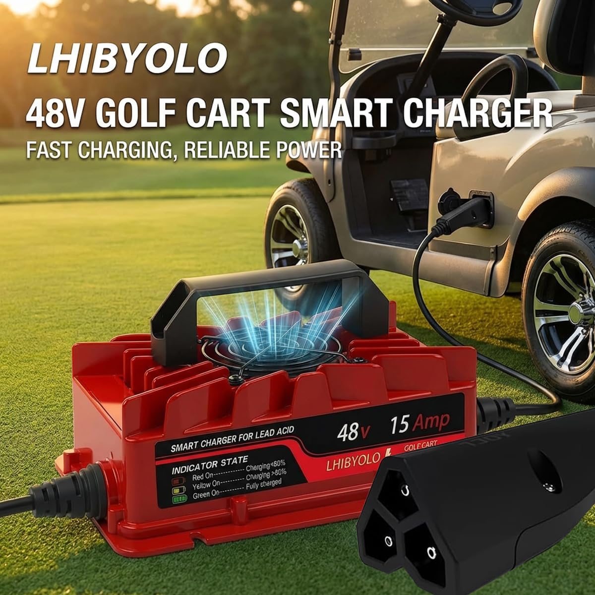 48V Golf Carts Battery Charger for 15 AMP EZGO RXV & TXT, 4-6 Hours Full Charger, Club Car Charger 48 Volt,with 2008-Present EZGO RXV & 2014-Present TXT - Image 2