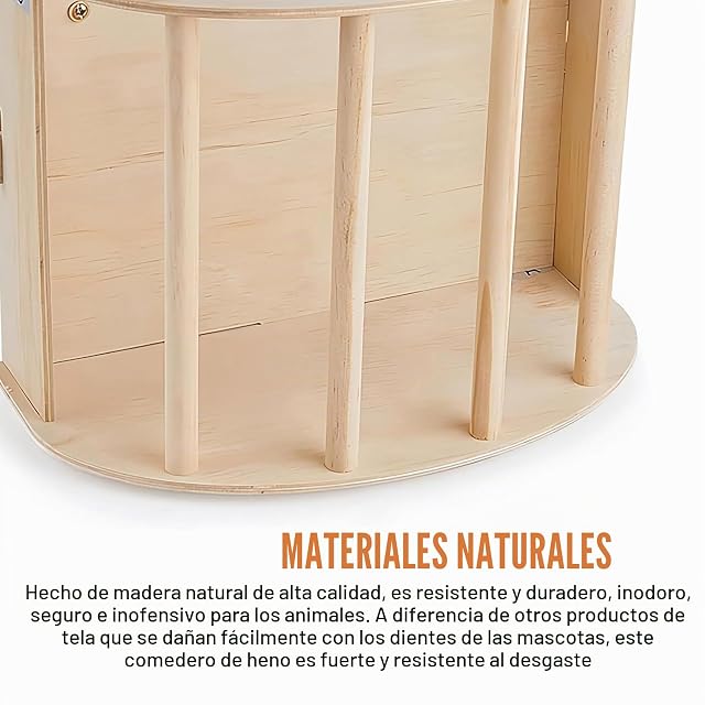 Foto 4 de 7 de 2 Unidades de Rastrillo de Heno de Madera, Comedero de Heno de Madera, Soporte Resistente, 25 X 13 X 18,8 Cm