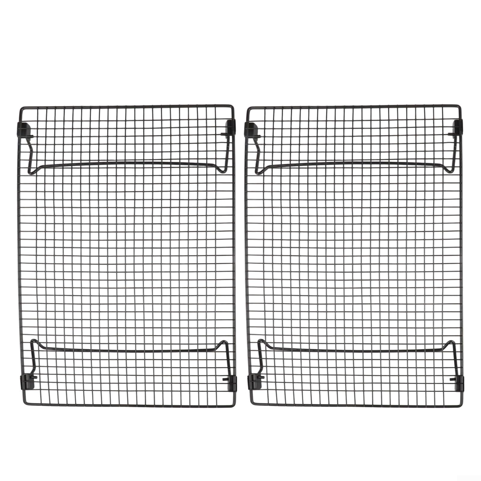Klappbarer Kühlrost aus Edelstahl, 2er-Set, schwarz, spülmaschinenfest, stapelbar für Kuchen und Gebäck, 34 x 24,3 x 5,4 cm