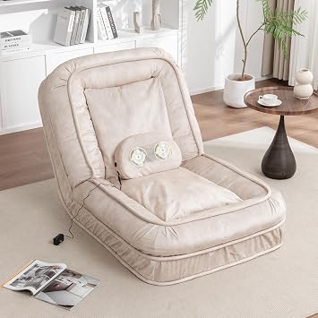 Human Dog Bed with Massage Pillow, 5 Adjustable Position Foldable Bean Bag Bed for Adult and Pet, Comfy Giant Lazy Floor Chair for Living Room, Bedroom, Lounge, Apartment Beige