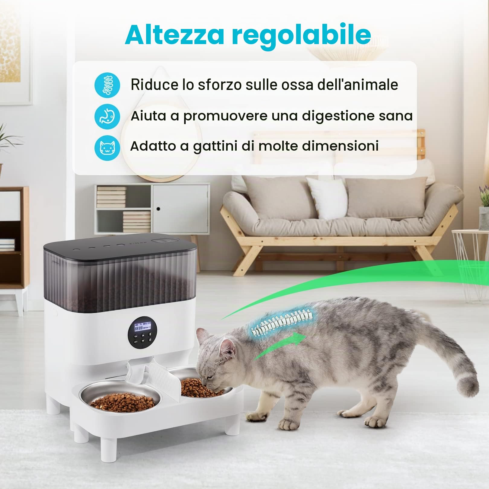 Sailnovo Mangiatoia automatica per due gatti, cibo intelligente per gatti automatico, promemoria vocale, fino a 80 porzioni e 4 pasti al giorno per gatto e cane, bianco 5L
