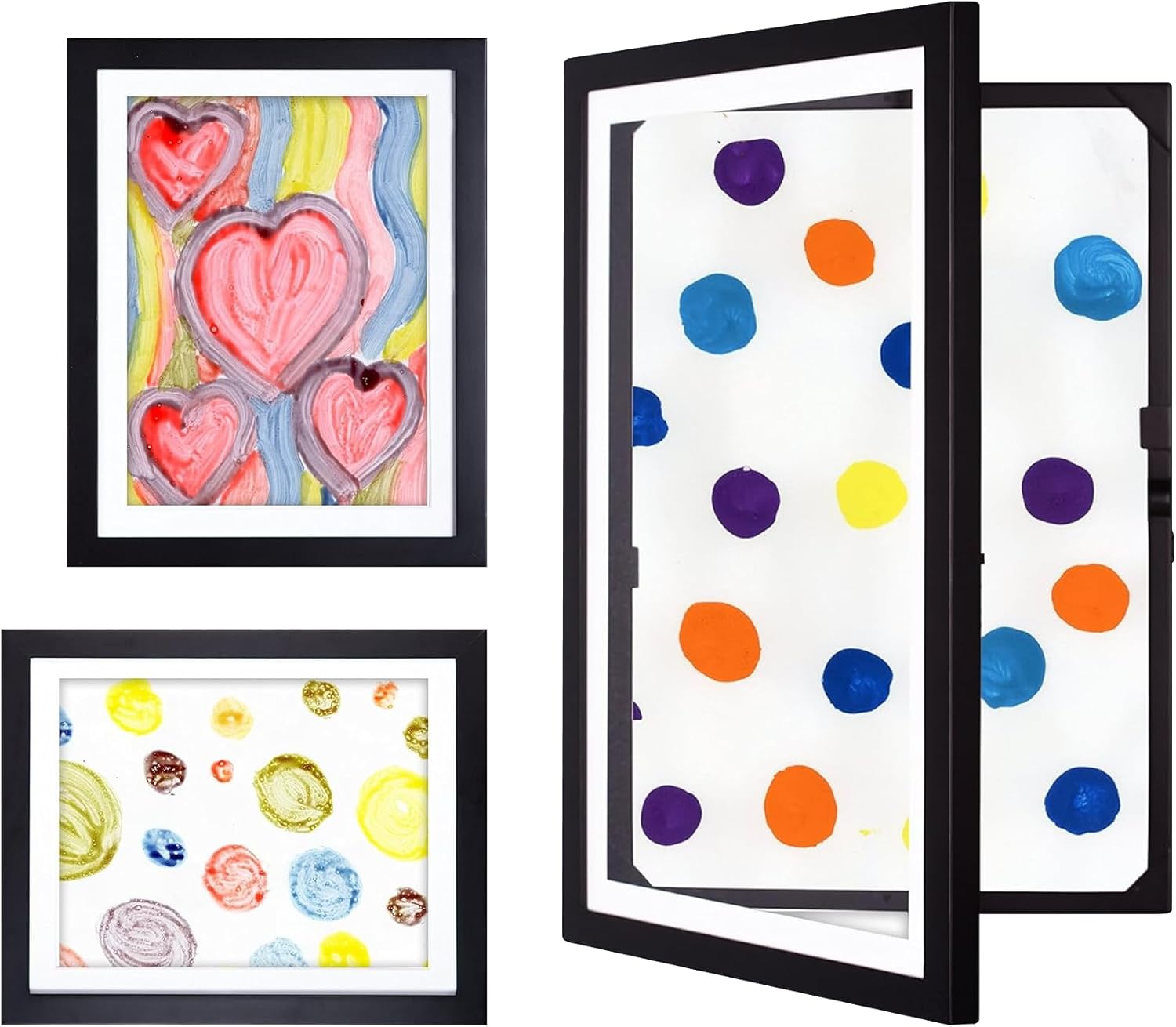Dynamic Frames Li'l Davinci Front-Open Art Frame Set -12x18, 9x12, and 8.5x11; Stores 50 Creations Per Frame; Changeable Kids Art Frames EZ-Hang Hardware Included; Black