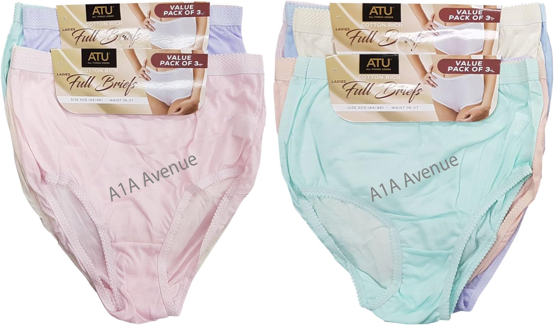 A1A AVENUE 6 Pack Ladies Briefs Maxi, 100% Cotton Full Comfort Fit Underwear, Sizes 12-30 (XXOS (24-26), Pastel Colours)