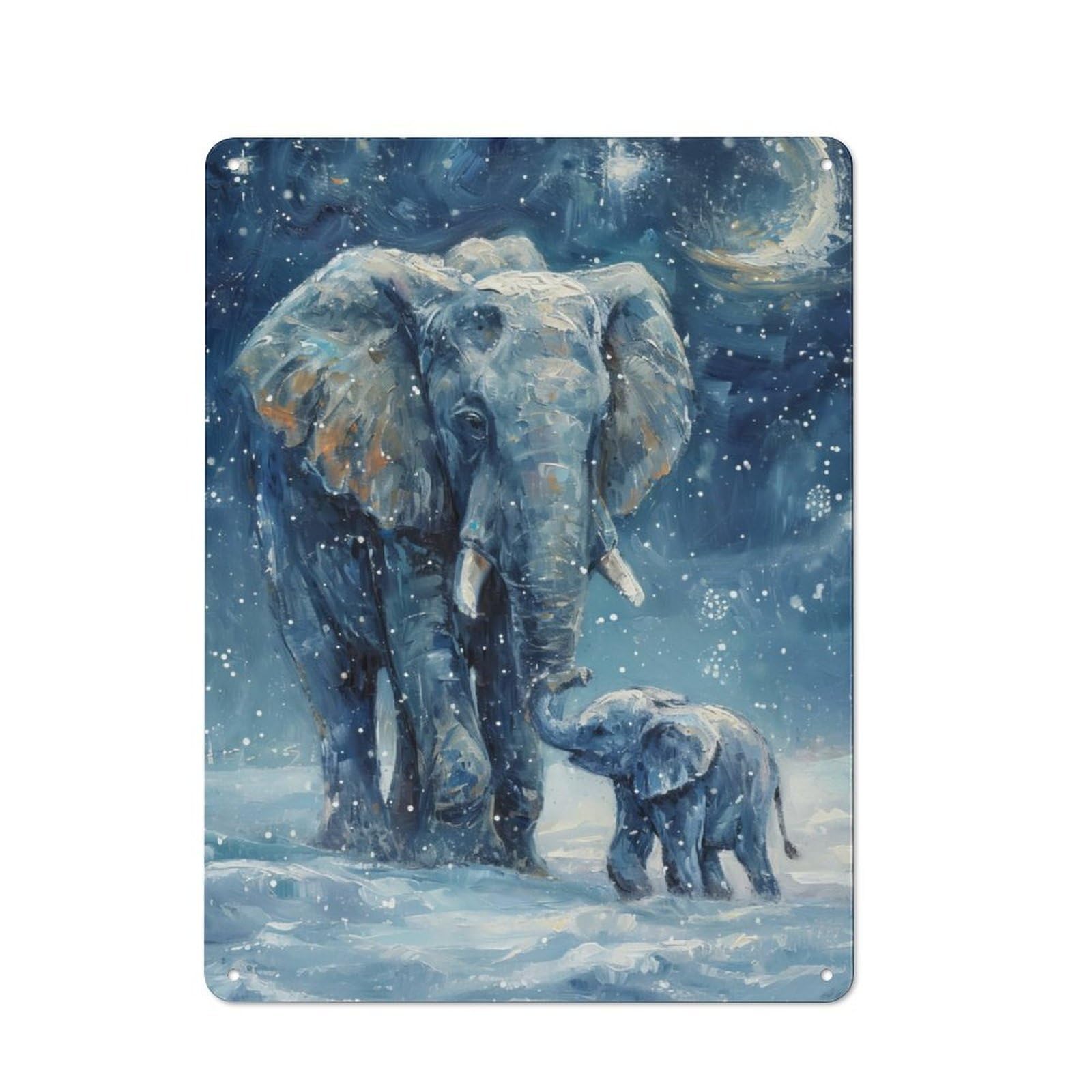 Cottage Tin Sign 40x30cm Featuring Elephant With Baby, Porch Wall Decor for Shed, Garden Room, Porch Or Garage