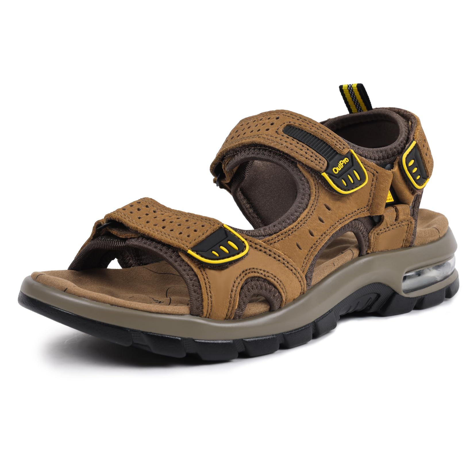 OutPro Herren Sport Outdoor Sandalen leichte Leder-Trekking-Wander-Strandsandalen, Herren-Offroad-Sommersandalen mit Klettverschluss, wasserdichte Schuhe