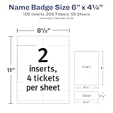 Avery® Customizable Name Badge and Ticket Inserts, 6" x 4.25", White, 100 Printable Name Tag Inserts with Tickets (8522) – view 4