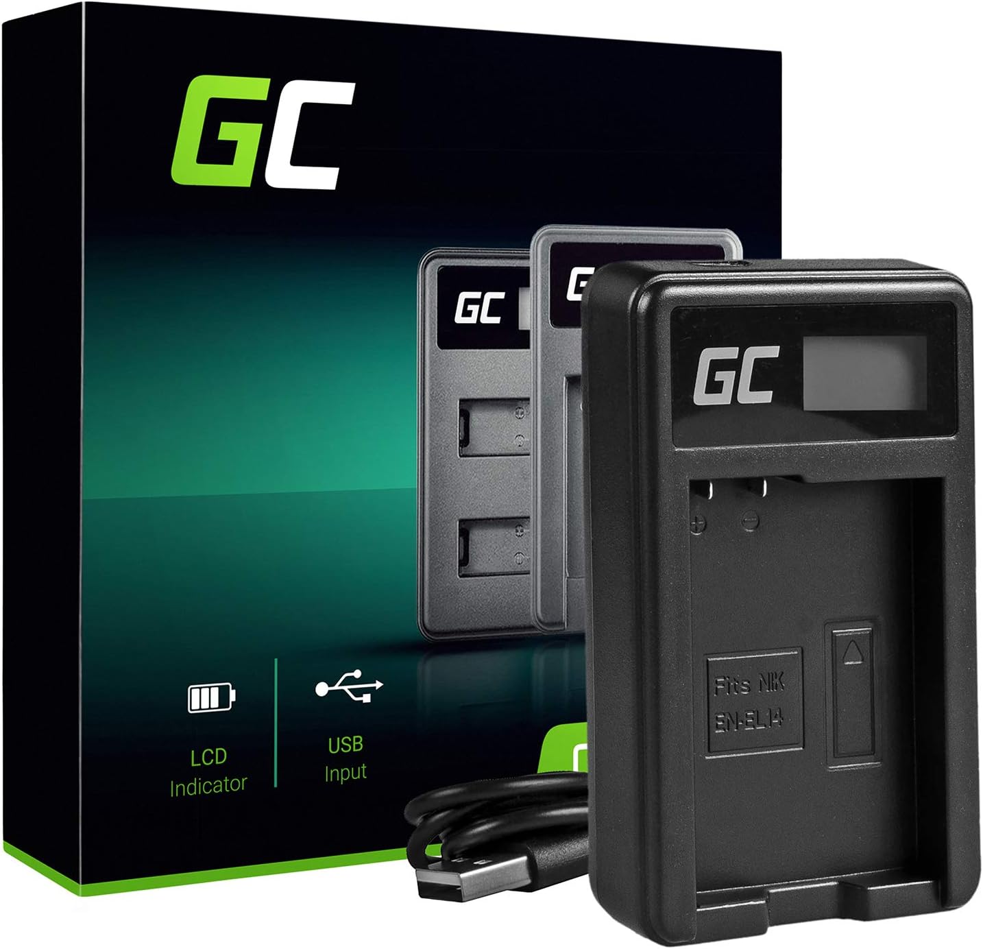 Green Cell® MH-24 Charger for Nikon EN-EL14 Battery and D3100 D3200 D3300 D3400 D5100 D5200 D5300 D5500 D5600 Coolpix P7000 P7100 P7700 P7800 Cameras (5W 8.4V 0.6A Black)