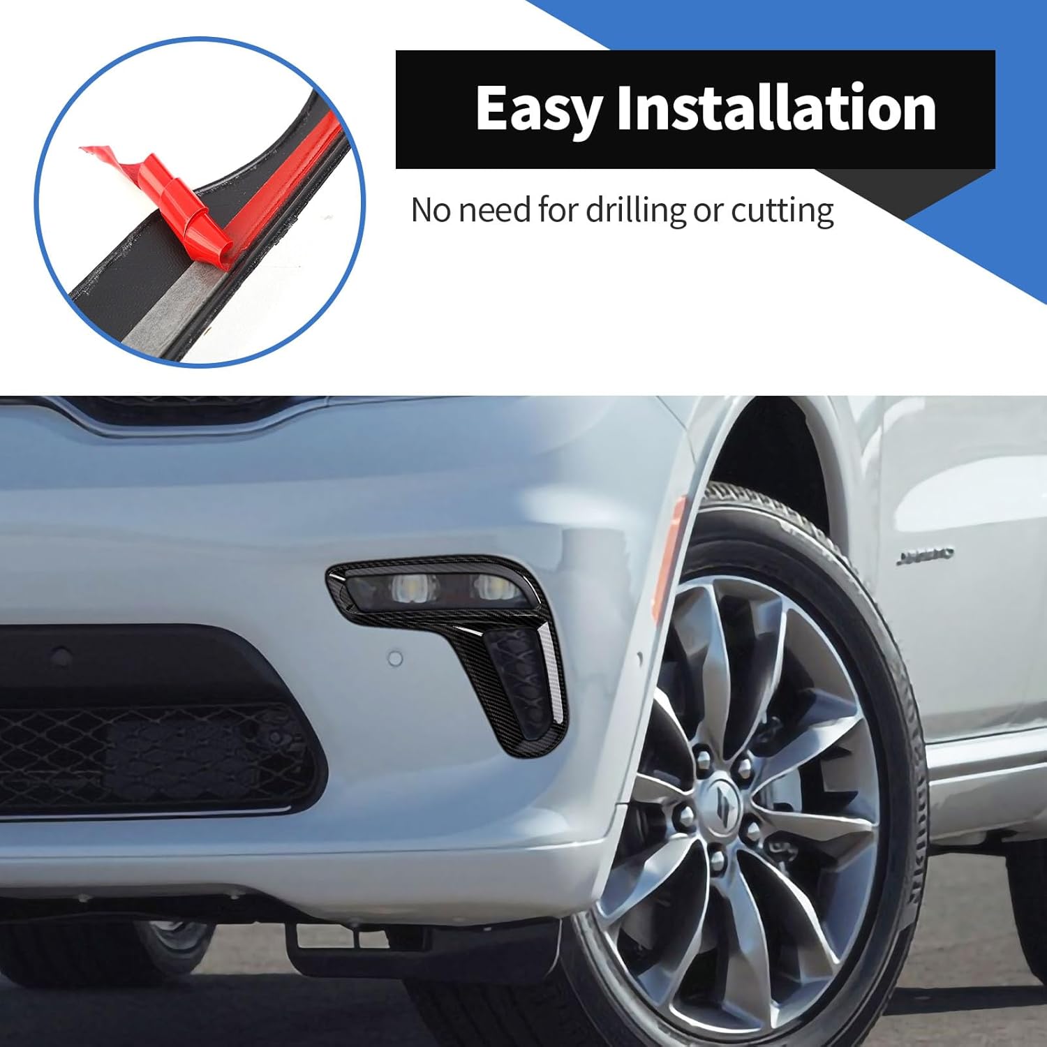 Voodonala for Dodge Durango 2021-2025 Front Fog Light Bezels Cover Trim for Dodge Durango 2021-2025 (Carbon Fiber Black,2pcs/Set,ABS)