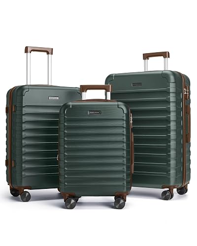 LIGHT FLIGHT Luggage Sets 3 Pcs Suitcase with Wheel,20'/24'/28',Green/Brown | Durable Suitcase Set with Spinner Wheels,3