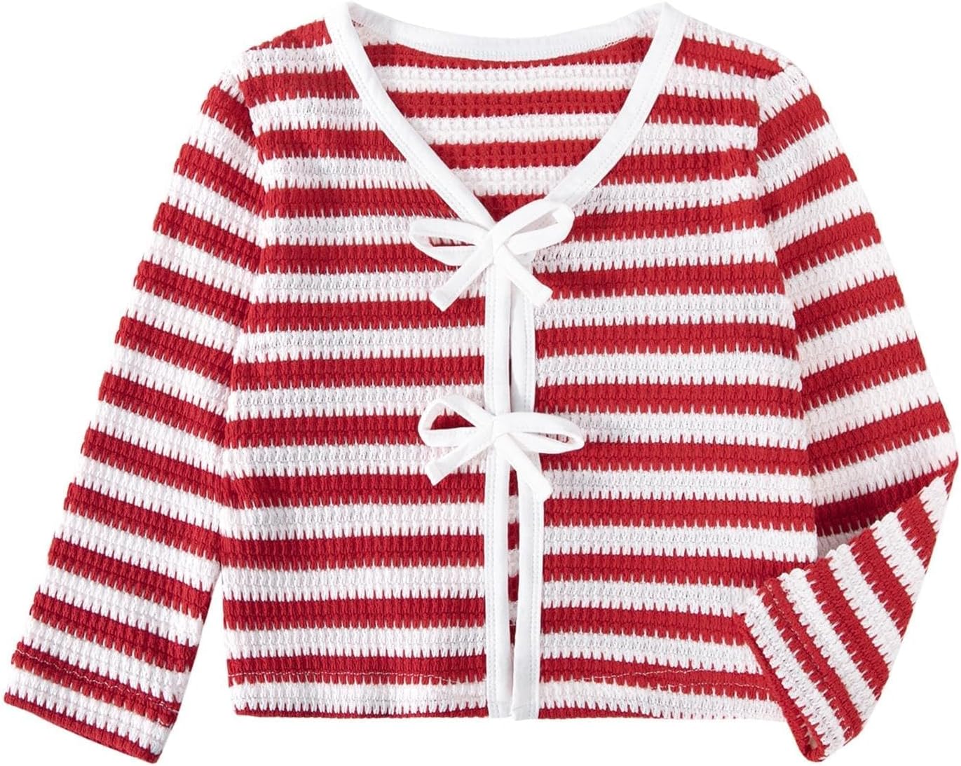 Girls Striped Bow Cardigan Sweater, Lightweight Knit Top for Toddler Little Girls