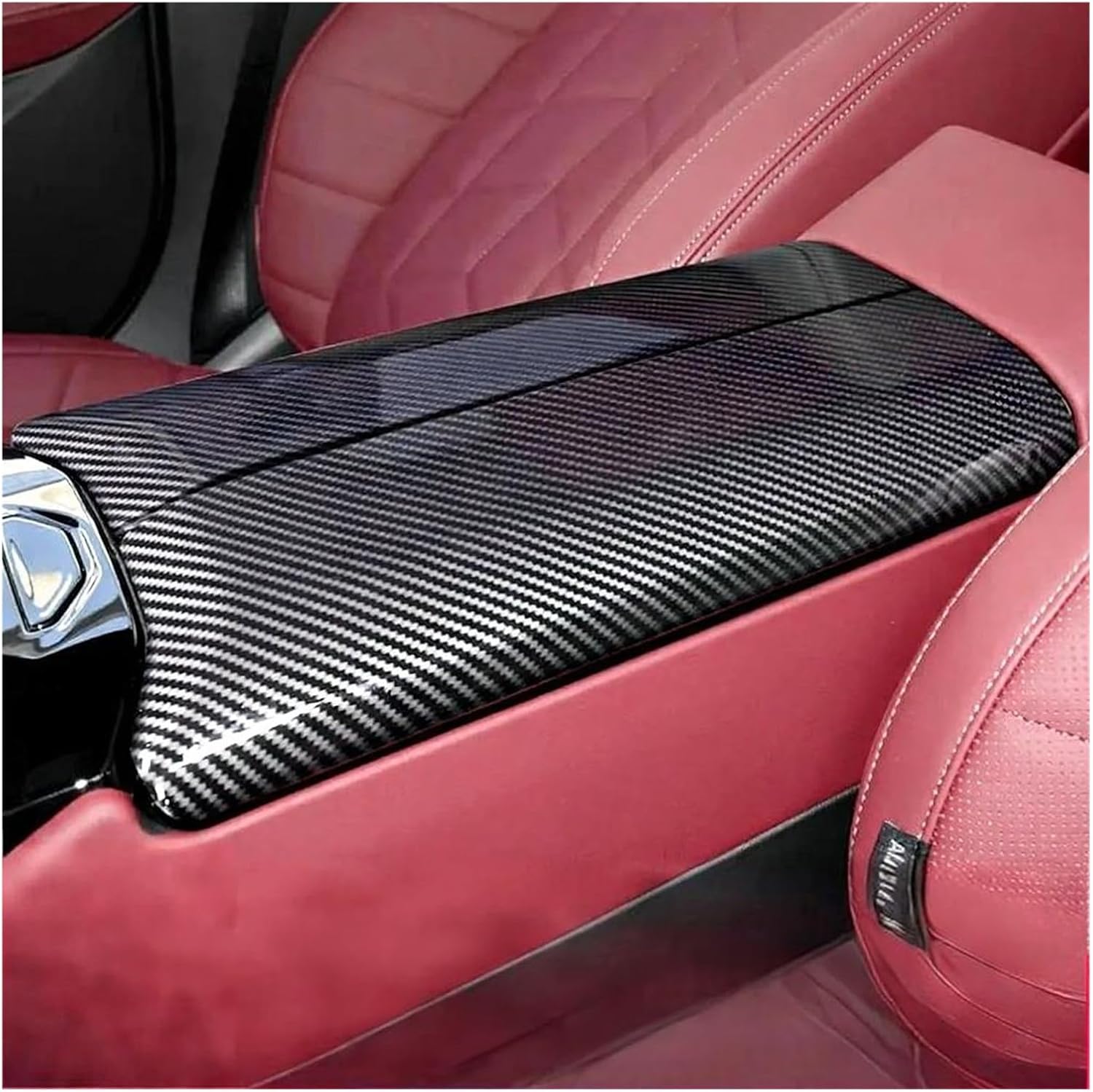 Compatible for BMW 5 Series i5 G60 2024-2025 Car armrest Box Cover Plate Carbon Fiber Pattern Decorative Cover ABS Leather(E)