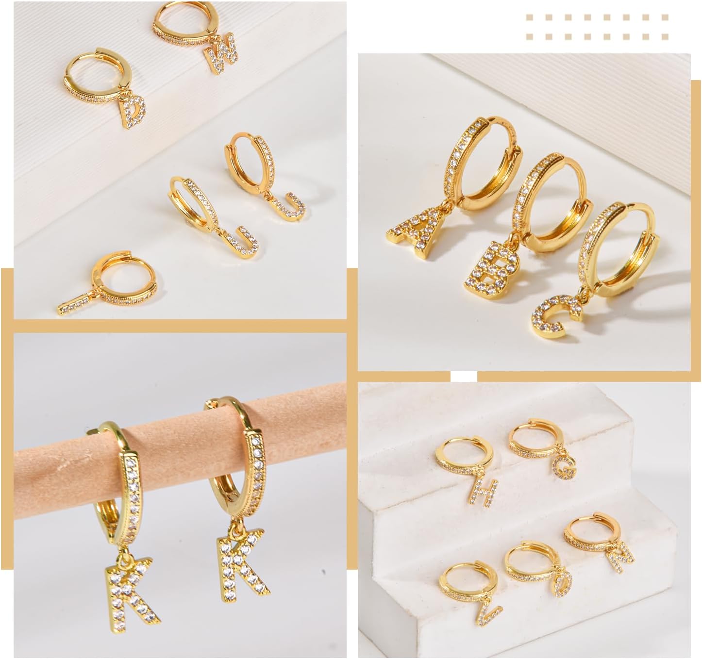 18K Gold Filled Initial Dangle Hoop Earrings for Women, 1 Pair CZ Hypoallergenic Alphabet Letter A-Z Drop Dangle Dainty Gold Earrings, Small Huggie Hoop Earrings with Cubic Zirconia Gifts Jewelry - Image 5