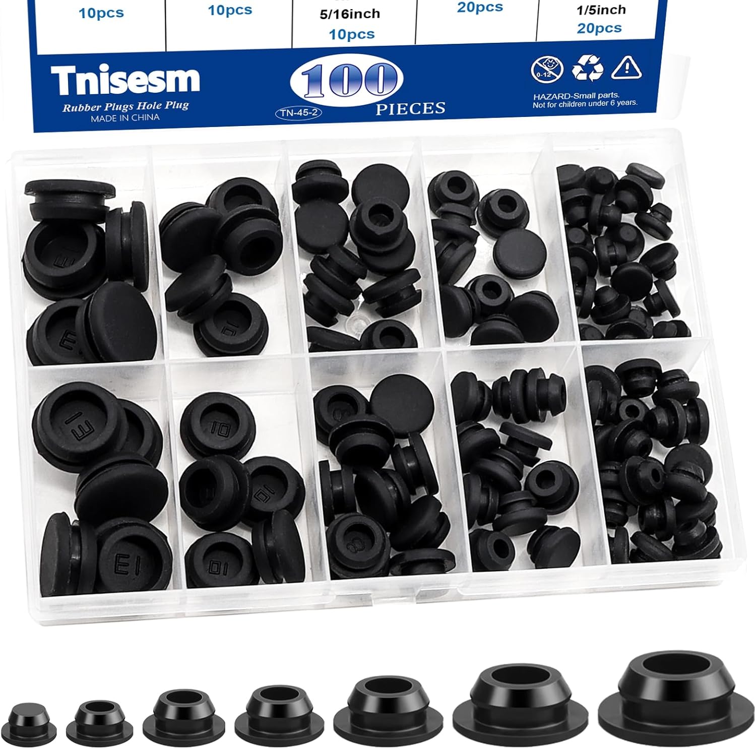 Tnisesm 135Pcs 8 Sizes Nylon Plastic Hole Plugs Black 1/4" 5/16" 3/8" 1/2" 5/8" 3/4" 7/8" 1" Round Drill Hole, Furniture Cabinet Insert End Caps Industrial Hardware Biscuits & Plugs