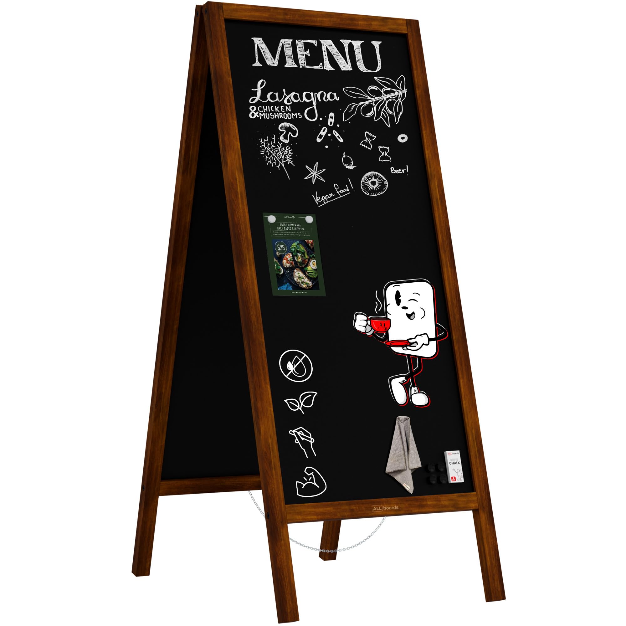 ALLboards Magnetic Waterproof Chalk A-Board/Pavement Sign 150x61 cm – Classic Brown — image 1