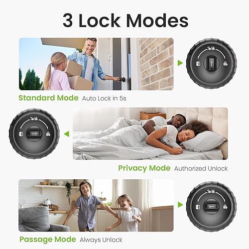 Miniatura 8 de GHome Smart Cerradura de puerta de huellas dactilares, perilla de puerta de huellas dactilares 4 en 1 con teclado, control de aplicación, batería