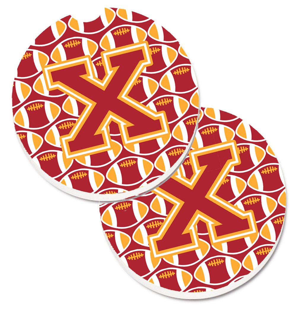 Letter X Football Cardinal & Gold Set of 2 Cup Holder Car Coaster