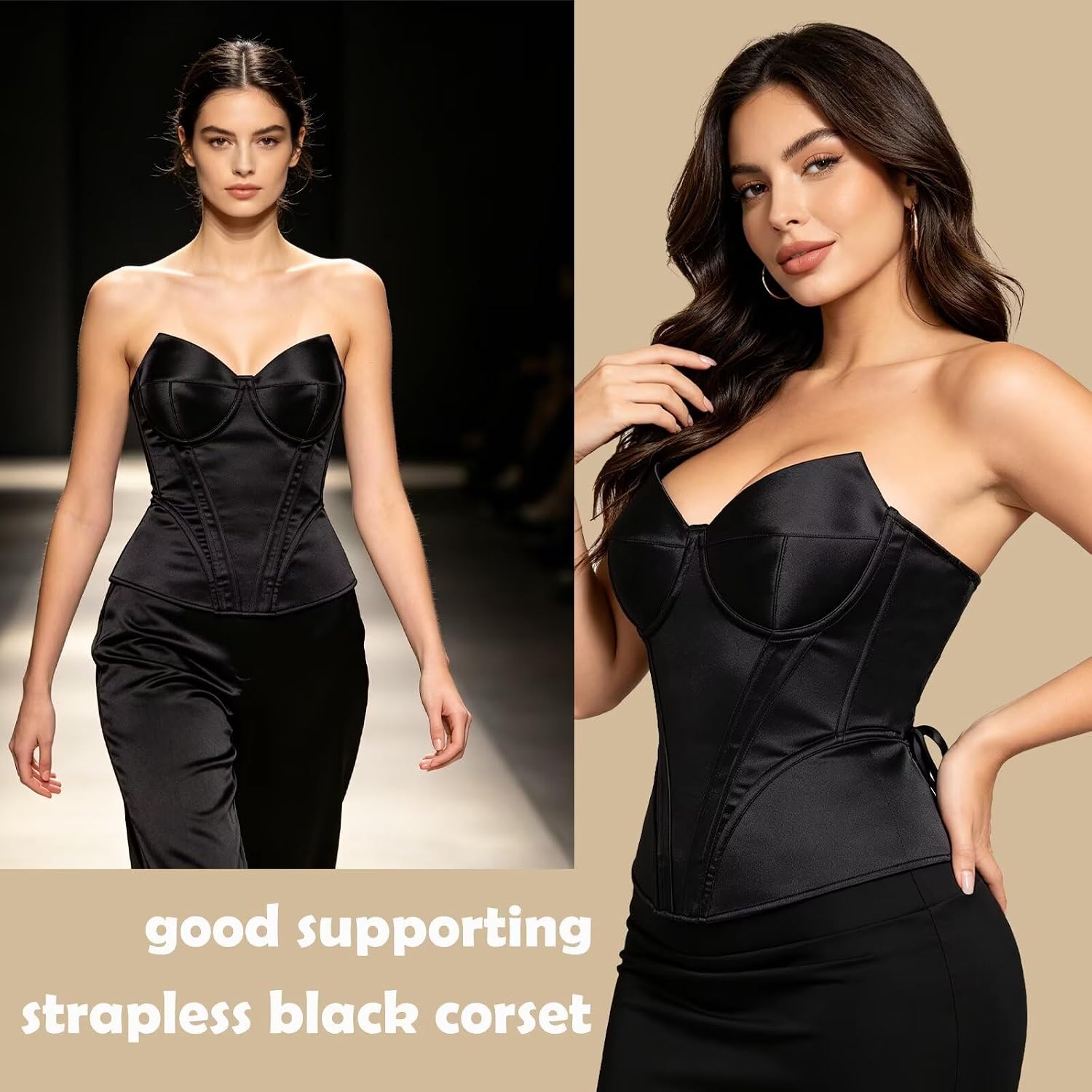 Corset Tops for Women Strapless Satin Bustier Lace Up Boned Going Out Top