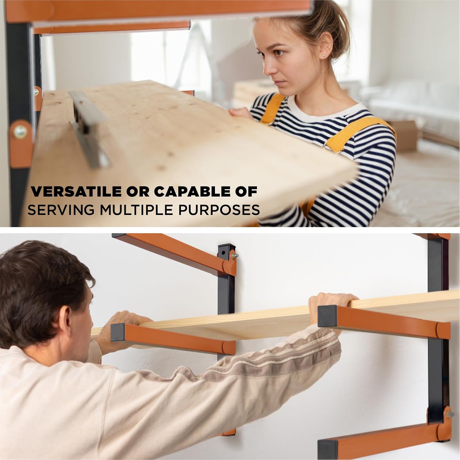 Lumber Storage Metal Rack Wall, Heavy Duty 3-Level Wall-Mounted Wood Rack Organizer for Garage Workshop and Shed (4 Pack)