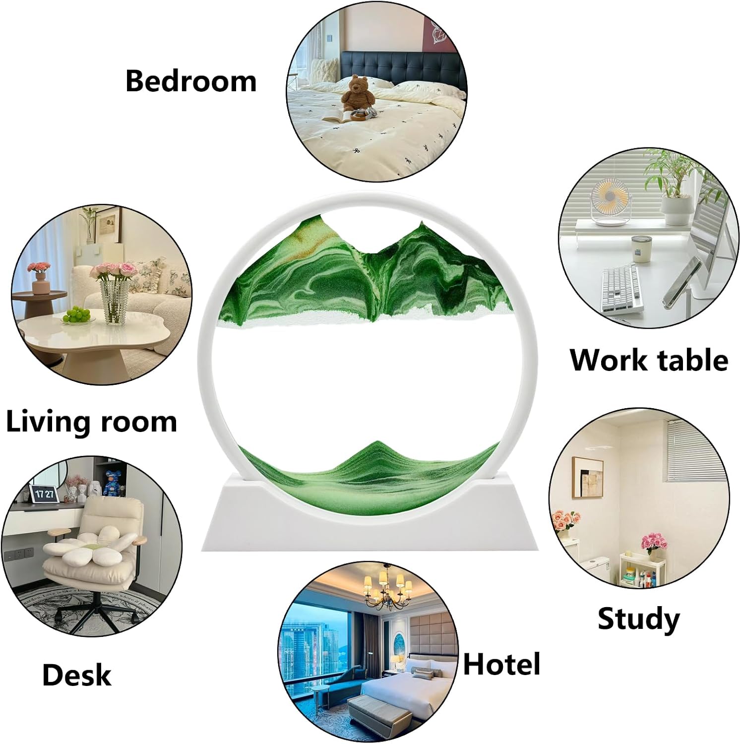 AzureLeap 3D Dynamic Sand Art Liquid Motion, Moving Sand Art Picture Round Glass 3D Deep Sea Sandscape in Motion Display Flowing Sand Frame Relaxing Desktop Home Office Work Decor (12 inch-Green)