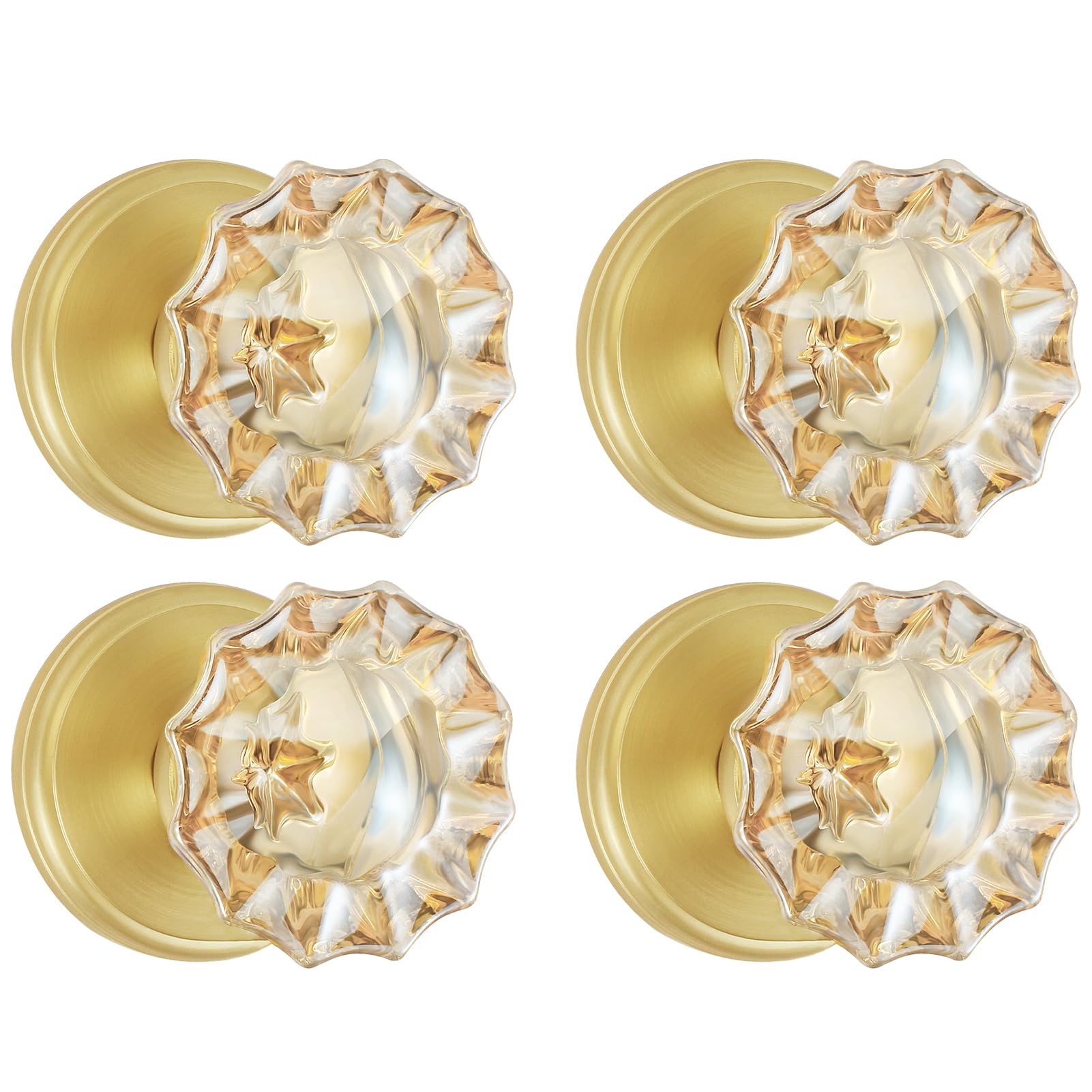 Photo 1 of 1 missing SHINY HANDLES 4 Pack Satin Brass Dummy Door Knob Set Champagne Glass Crystal Gold Door Knobs