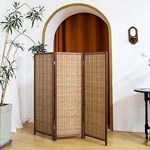 3 Panel Short Panel Divider Screen,3.95 FT Tall Bamboo Room Divider Folding Privacy Screen,Short Panel Divider Freestanding Room Divider for Room Seperation,Brown