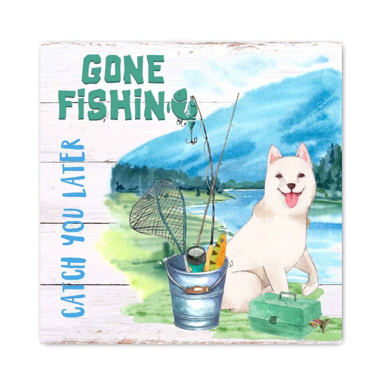 Plaque en bois suspendue Gone Fishing motif Chihuahua art chrétien avec crochet
