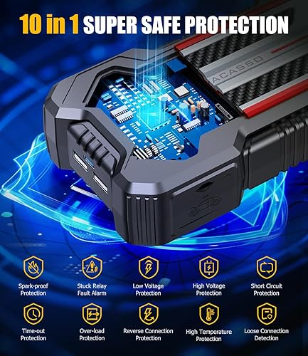 Miniatura 3 de Arrancador de coche, batería de coche de 5000 A para motores de gasolina de hasta 10L y 8L diésel, paquete de energía portátil de 12 V con caja de