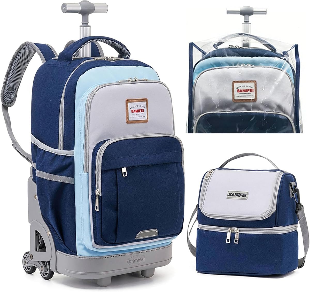 18 Inch Blue Rolling Backpack for Kids - Blue | Climb Stairs Backpacks Kids Backpack with Wheeled School Backpack, Compartments Reflective Strip Travel Backpack