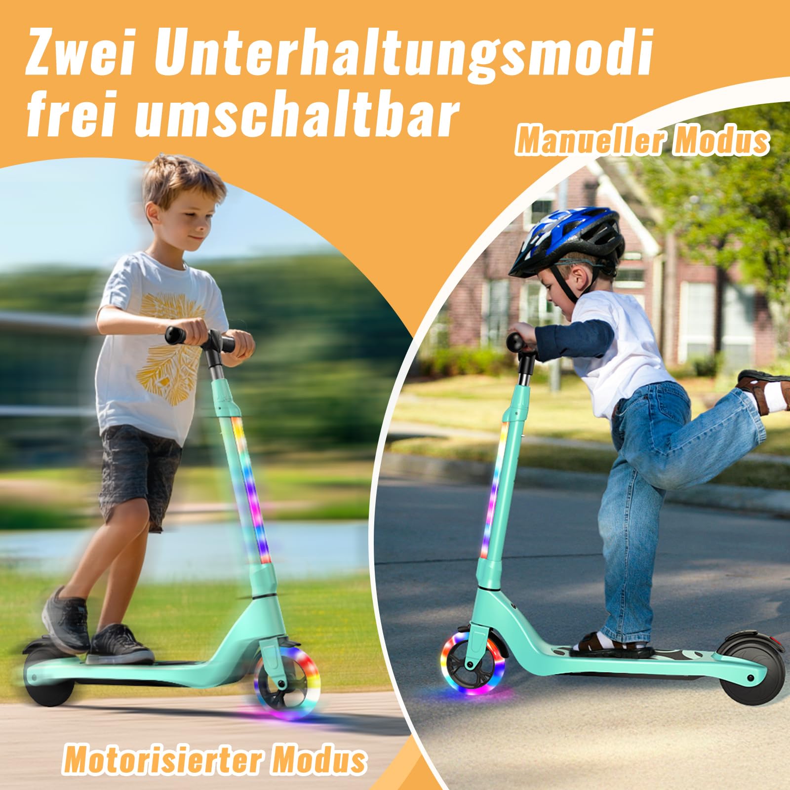 Patinete eléctrico para niños de 6 a 10 años, 5,3 Pulgadas, con Luces LED Intermitentes y 3 Alturas Ajustables, Motor 45 W, máximo 10 km/h, Carga máxima 70 kg